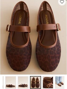 Soda Jumbo Leopard Mesh Mary Jane Flats Size 9 Leopard Buckle Shoes